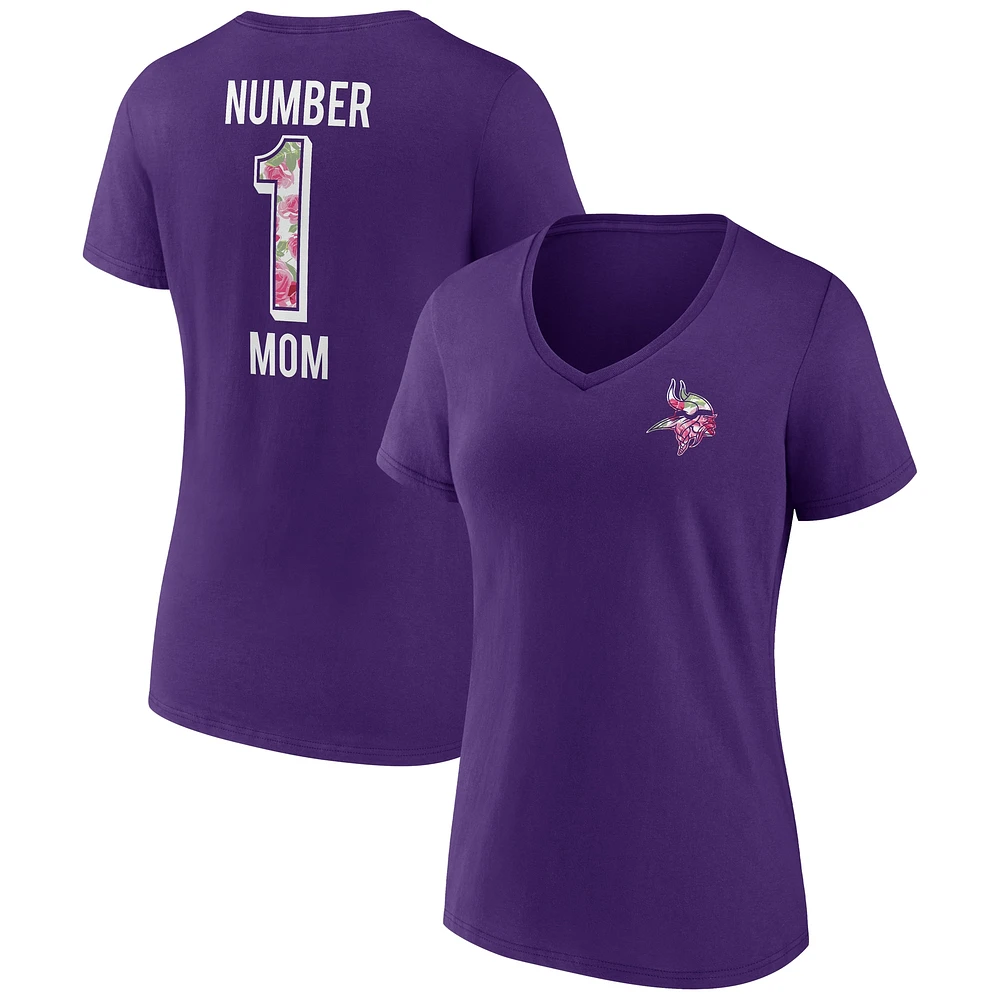 T-shirt à col en V violet pour femme Fanatics Minnesota Vikings Mother's Day #1 Mom