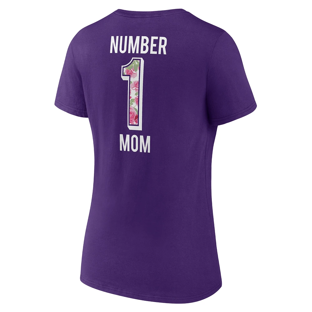 T-shirt à col en V violet pour femme Fanatics Minnesota Vikings Mother's Day #1 Mom