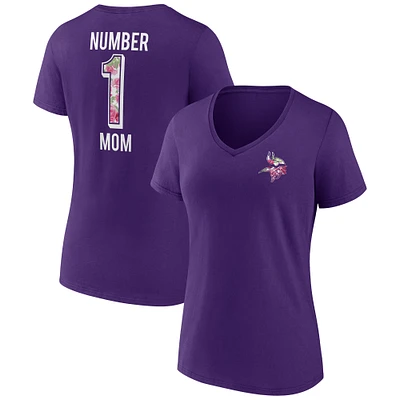 T-shirt à col en V violet pour femme Fanatics Minnesota Vikings Mother's Day #1 Mom