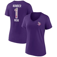 T-shirt à col en V violet pour femme Fanatics Minnesota Vikings Mother's Day #1 Mom