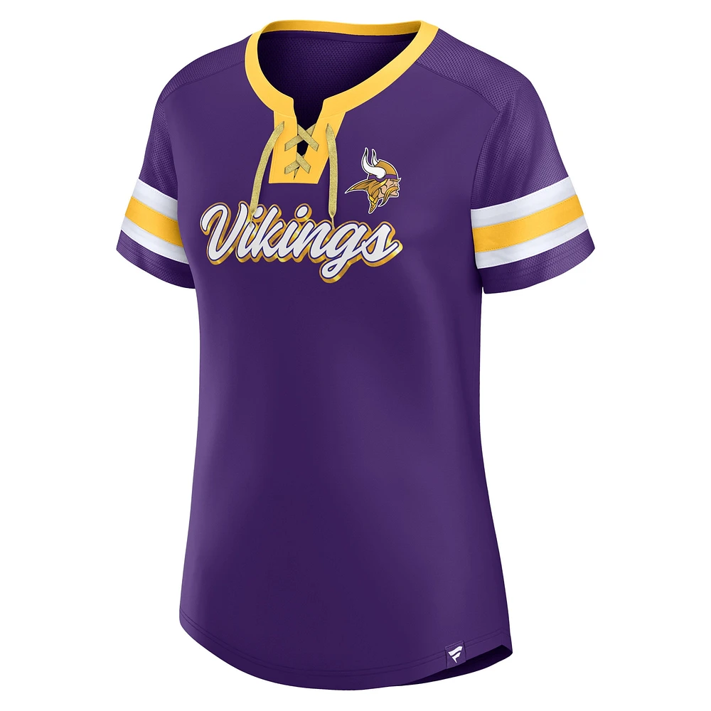 T-shirt à lacets original pour femme Fanatics Purple Minnesota Vikings