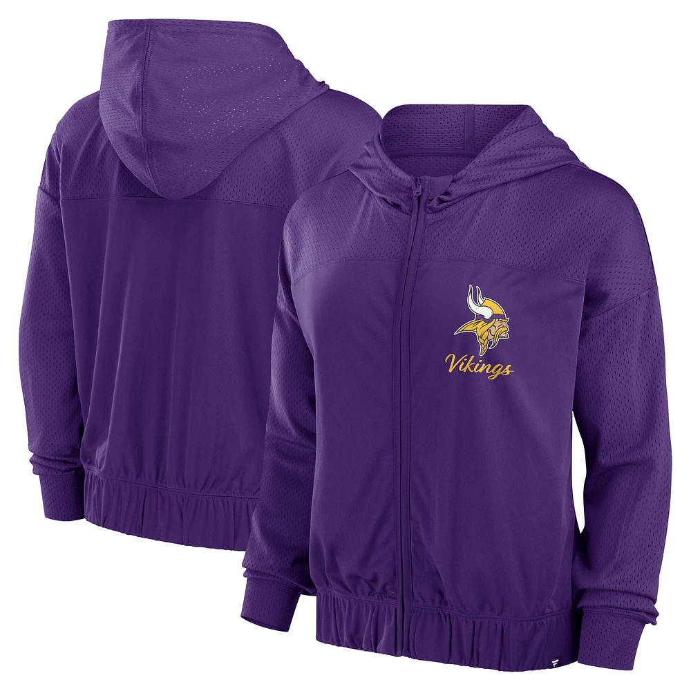 Sweat à capuche zippé violet pour femme Fanatics Minnesota Vikings Script Lock