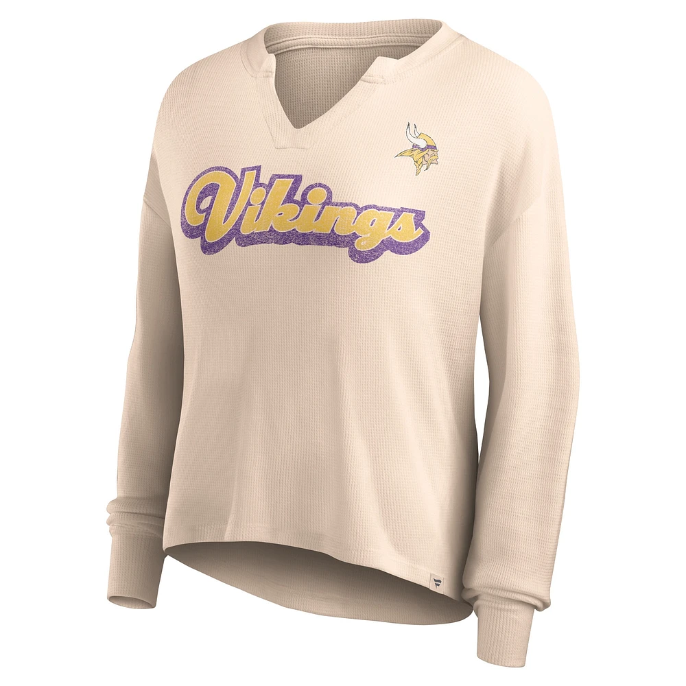 T-shirt léger à manches longues en tricot gaufré Fanatics Tan Minnesota Vikings Go For It pour femmes