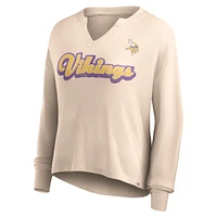 T-shirt léger à manches longues en tricot gaufré Fanatics Tan Minnesota Vikings Go For It pour femmes