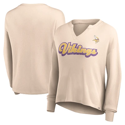 T-shirt léger à manches longues en tricot gaufré Fanatics Tan Minnesota Vikings Go For It pour femmes