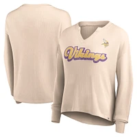 T-shirt léger à manches longues en tricot gaufré Fanatics Tan Minnesota Vikings Go For It pour femmes