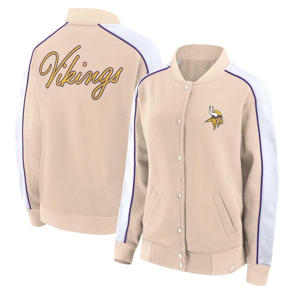 Veste universitaire à boutons-pression Fanatics Tan Minnesota Vikings Lounge pour femmes