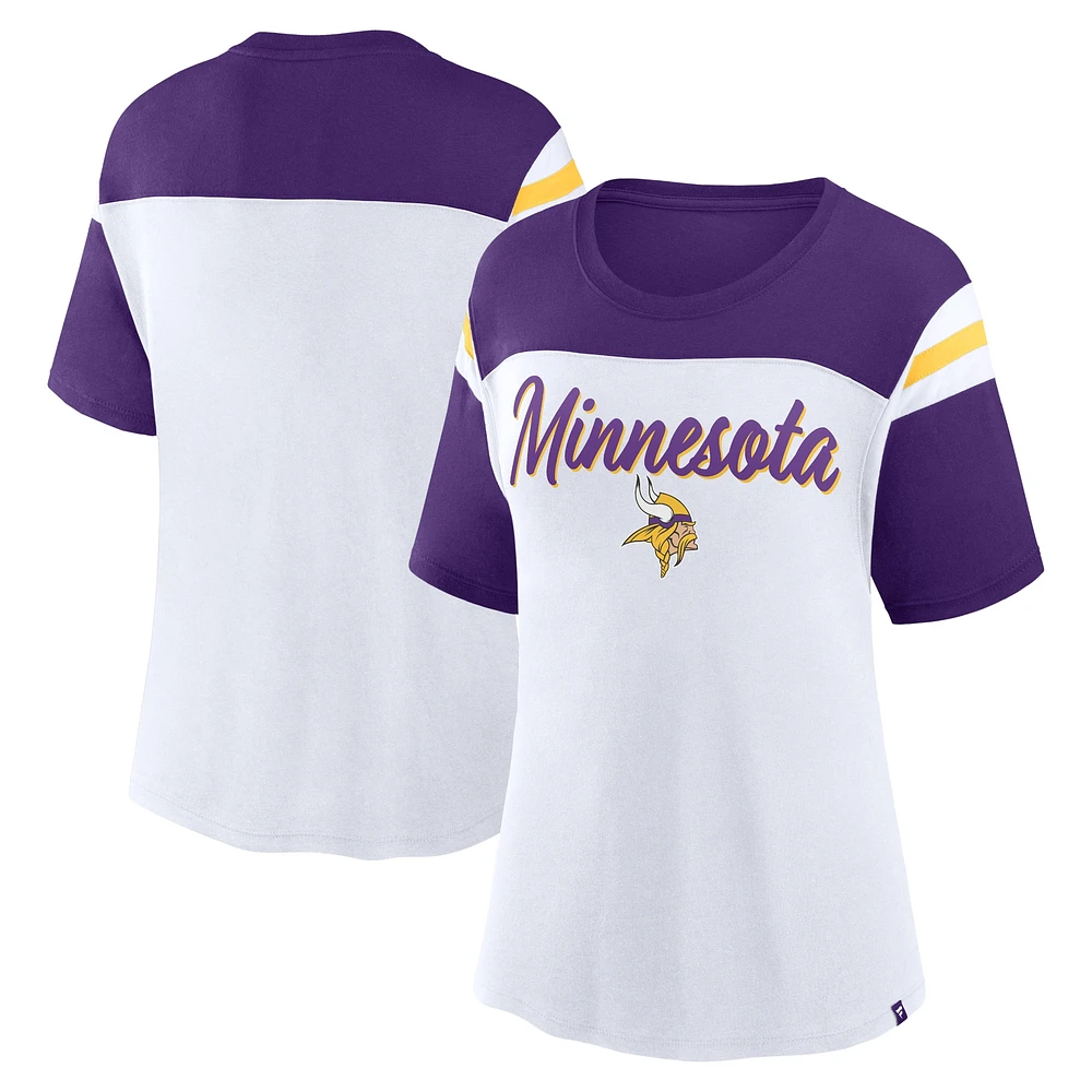 Haut court tendance blanc/violet pour femmes Fanatics Minnesota Vikings Cheer Chant