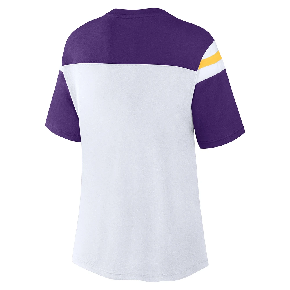 Haut court tendance blanc/violet pour femmes Fanatics Minnesota Vikings Cheer Chant