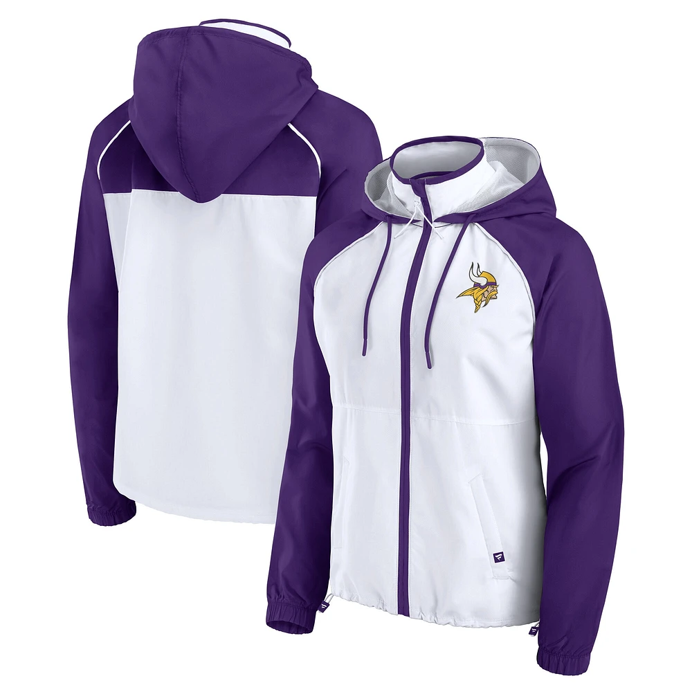 Veste à capuche anorak entièrement zippée Fanatics blanche pour femme des Minnesota Vikings