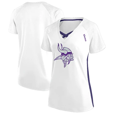 T-shirt à lacets et col en V paillettes pour femmes Fanatics blanc Minnesota Vikings grande taille