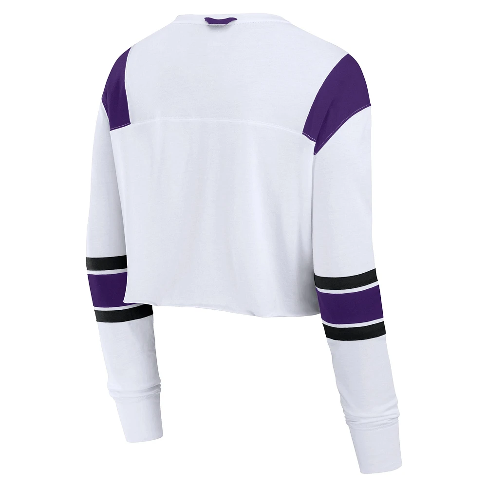 T-shirt à manches longues extensible et court pour femme Fanatics des Minnesota Vikings blanc