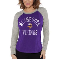 T-shirt à manches longues raglan en tricot gaufré G-III 4Her par Carl Banks pour femmes, violet/gris chiné, Minnesota Vikings