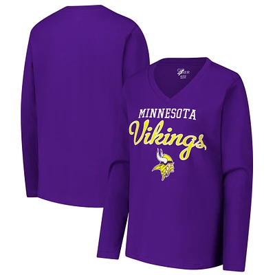 T-shirt à manches longues et col en V pour femme G-III 4Her de Carl Banks, violet, Minnesota Vikings, post-saison