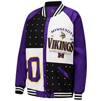 Women's Gameday Couture  Purple/White Minnesota Vikings Oversized Hot Shot Rhinestone Throwback Full-Snap Varsity Bomber Jacket