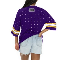 Women's Gameday Couture Purple Minnesota Vikings Kickoff Time Allover Rhinestone Sports Stripe Jersey V-Neck T-Shirt