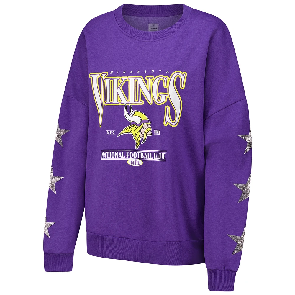 Women's Gameday Couture Purple Minnesota Vikings Rhinestone Star Sleeve Settle the Score Tri-Blend Pullover Sweatshirt