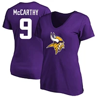 T-shirt violet à col rond pour femme J.J. McCarthy Minnesota Vikings avec nom et numéro Fair Catch, grande taille