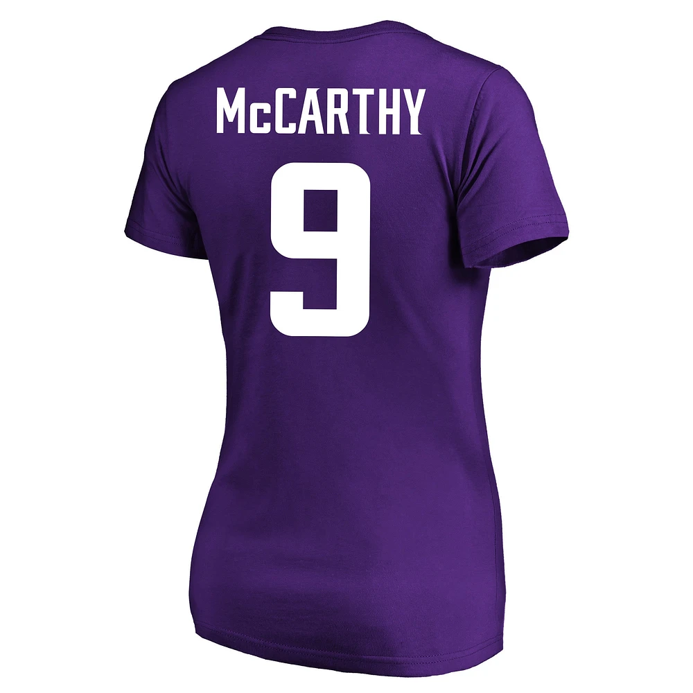 T-shirt violet à col rond pour femme J.J. McCarthy Minnesota Vikings avec nom et numéro Fair Catch, grande taille