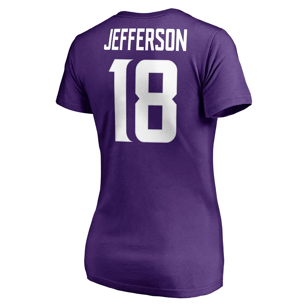 Women's Justin Jefferson Purple Minnesota Vikings Player Icon Name & Number V-Neck T-Shirt