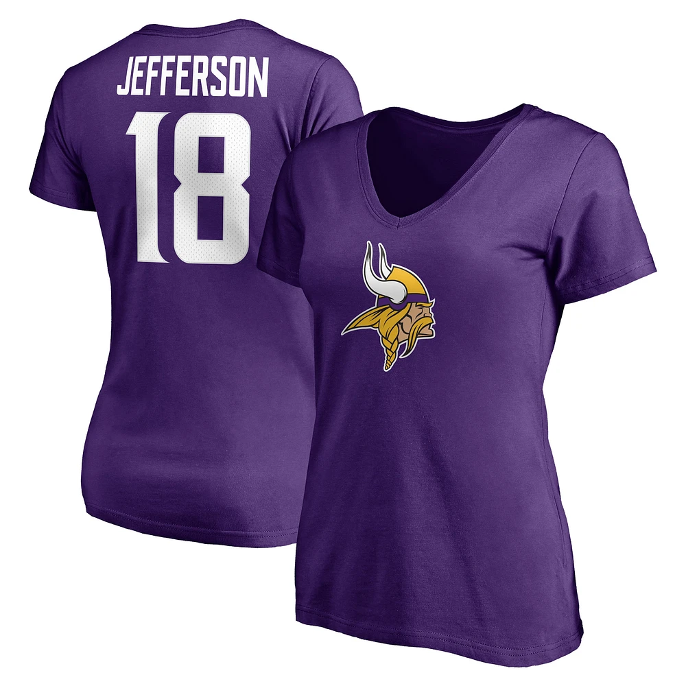 Women's Justin Jefferson Purple Minnesota Vikings Player Icon Name & Number V-Neck T-Shirt