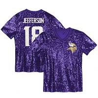 Maillot à col en V violet Justin Jefferson pour femme avec nom et numéro de joueur des Minnesota Vikings