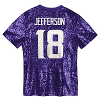 Maillot à col en V violet Justin Jefferson pour femme avec nom et numéro de joueur des Minnesota Vikings