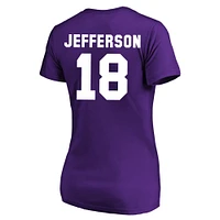 T-shirt à col rond Justin Jefferson violet Minnesota Vikings pour femme avec nom et numéro Fair Catch, grande taille