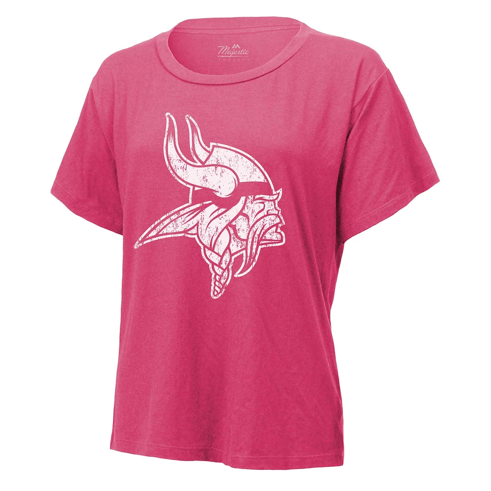 T-shirt rose pour femme Majestic Threads J.J. McCarthy avec nom et numéro des Vikings du Minnesota