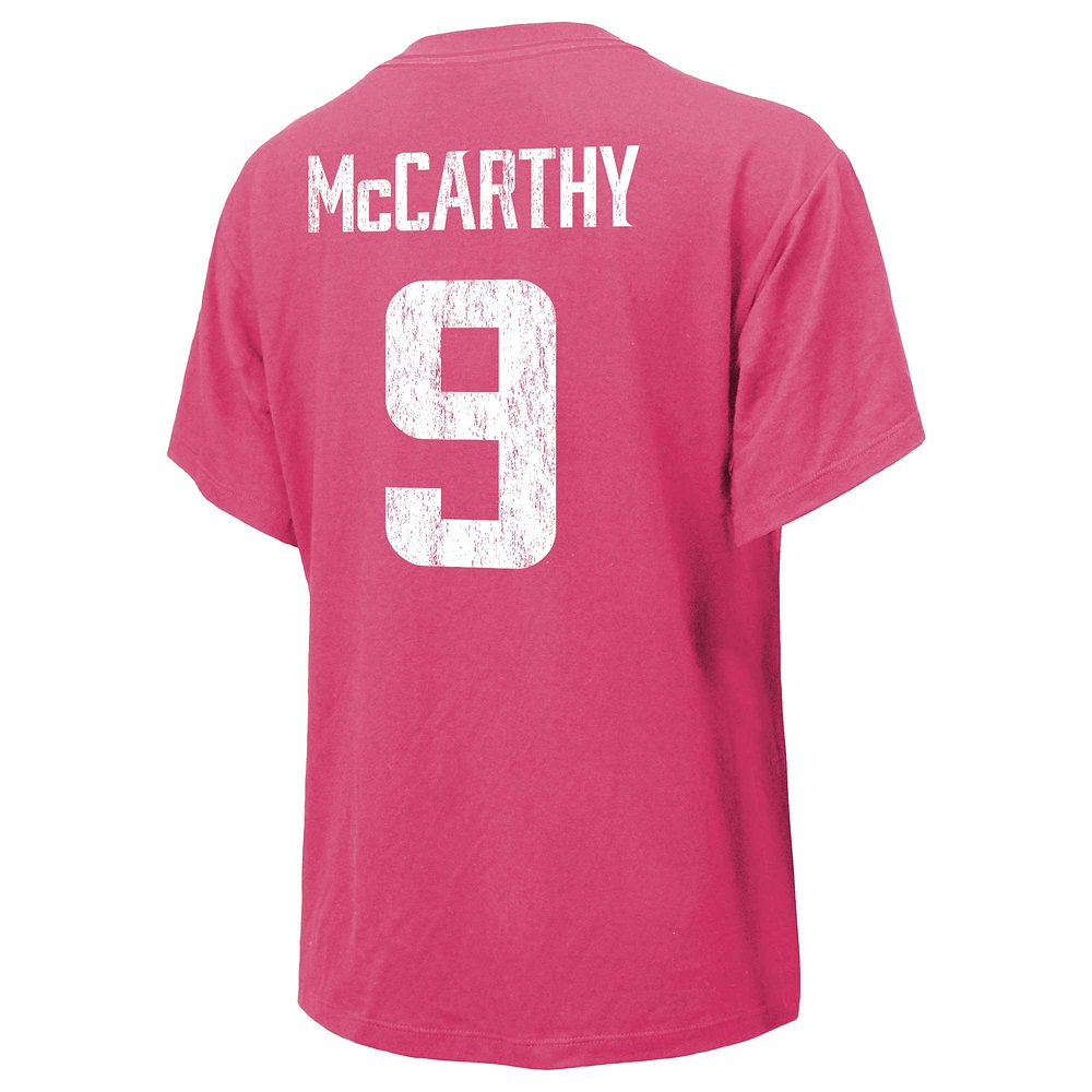 Women's Majestic Threads J.J. McCarthy Pink Minnesota Vikings Name & Number T-Shirt