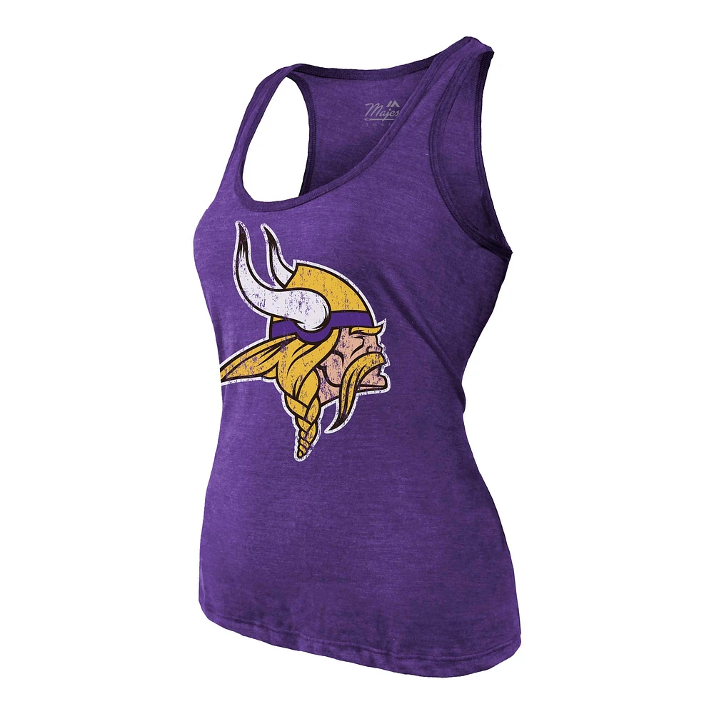 Women's Majestic Threads J.J. McCarthy Purple Minnesota Vikings Name & Number Tri-Blend Scoop Neck Tank Top