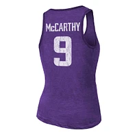 Débardeur à encolure dégagée en mélange de trois couleurs pour femme Majestic Threads J.J. McCarthy avec nom et numéro des Vikings du Minnesota