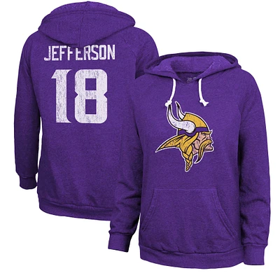 Women's Majestic Threads Justin Jefferson  Purple Minnesota Vikings Name & Number Tri-Blend Pullover Hoodie