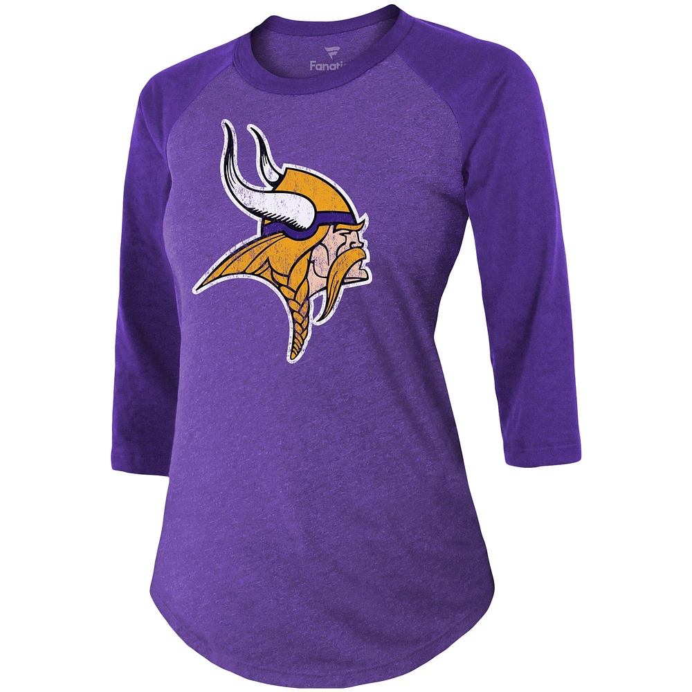 Majestic Threads Justin Jefferson Purple Minnesota Vikings Nom et numéro du joueur Tri-Blend T-shirt ajusté à manches 3/4 pour femmes