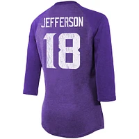 Women's Majestic Threads Justin Jefferson Purple Minnesota Vikings Player Name & Number Tri-Blend 3/4-Sleeve Fitted T-Shirt