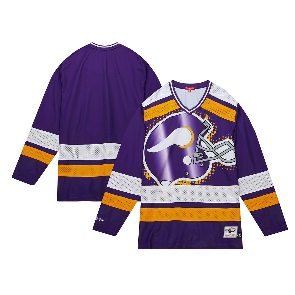 T-shirt violet en jersey à manches longues Mitchell & Ness Minnesota Vikings Big Face 7.0 pour femmes