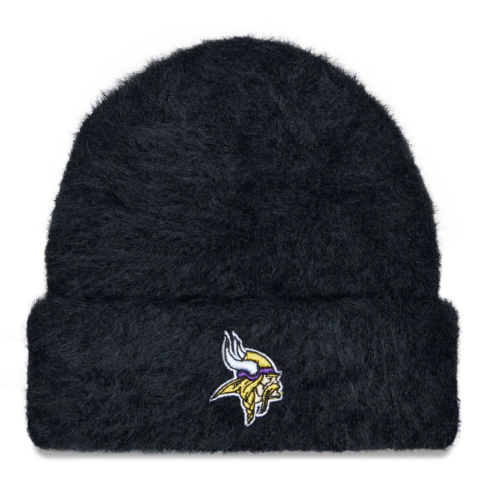 Bonnet en tricot à revers pelucheux Minnesota Vikings New Era noir pour femme