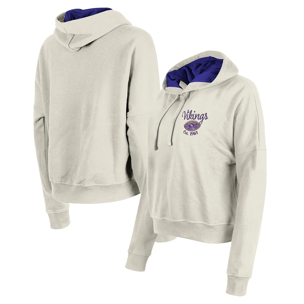 Women's New Era Cream Minnesota Vikings 3rd Down Historic Pullover Hoodie