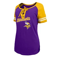 T-shirt raglan léger à lacets pour femme Minnesota Vikings New Era violet/doré