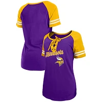 T-shirt raglan léger à lacets pour femme Minnesota Vikings New Era violet/doré