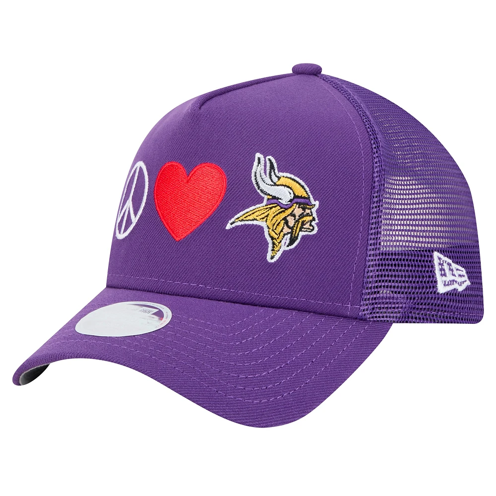 Casquette ajustable Peace & Love Trucker 9FORTY violette des Minnesota Vikings de New Era pour femme