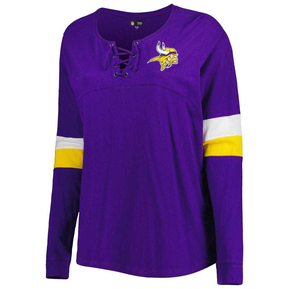 Women's New Era Purple Minnesota Vikings Plus Athletic Varsity Lace-Up V-Neck Long Sleeve T-Shirt