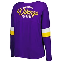 T-shirt à manches longues col en V et lacets pour femme Minnesota Vikings de New Era, violet, grande taille