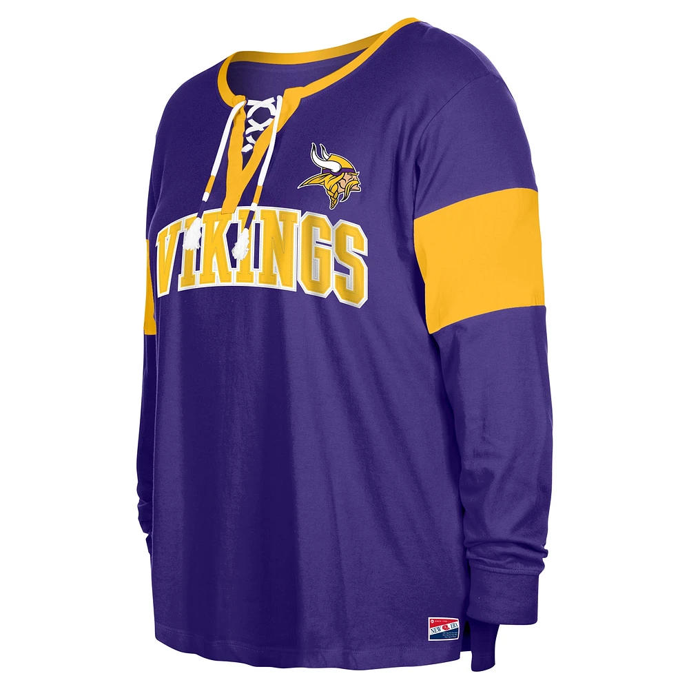 T-shirt violet à manches longues et col cranté lacets grande taille New Era pour femme des Vikings du Minnesota