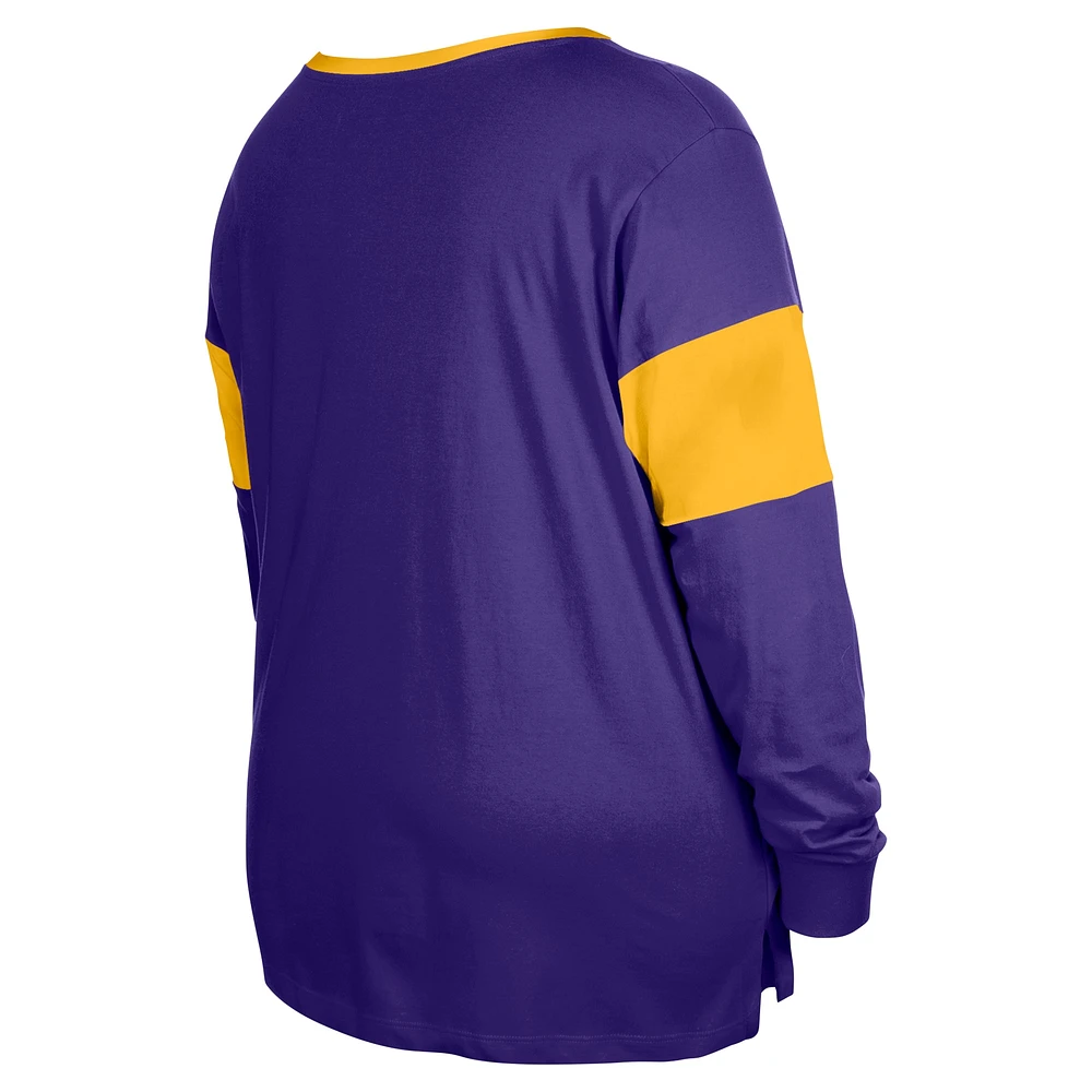 Women's New Era Purple Minnesota Vikings Plus Lace-Up Notch Neck Long Sleeve T-Shirt