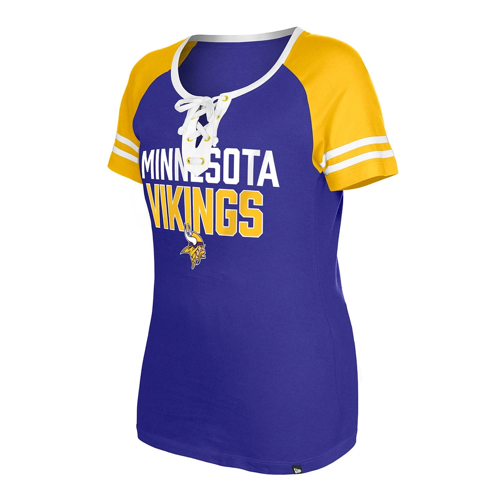 T-shirt à lacets raglan violet Minnesota Vikings New Era pour femme