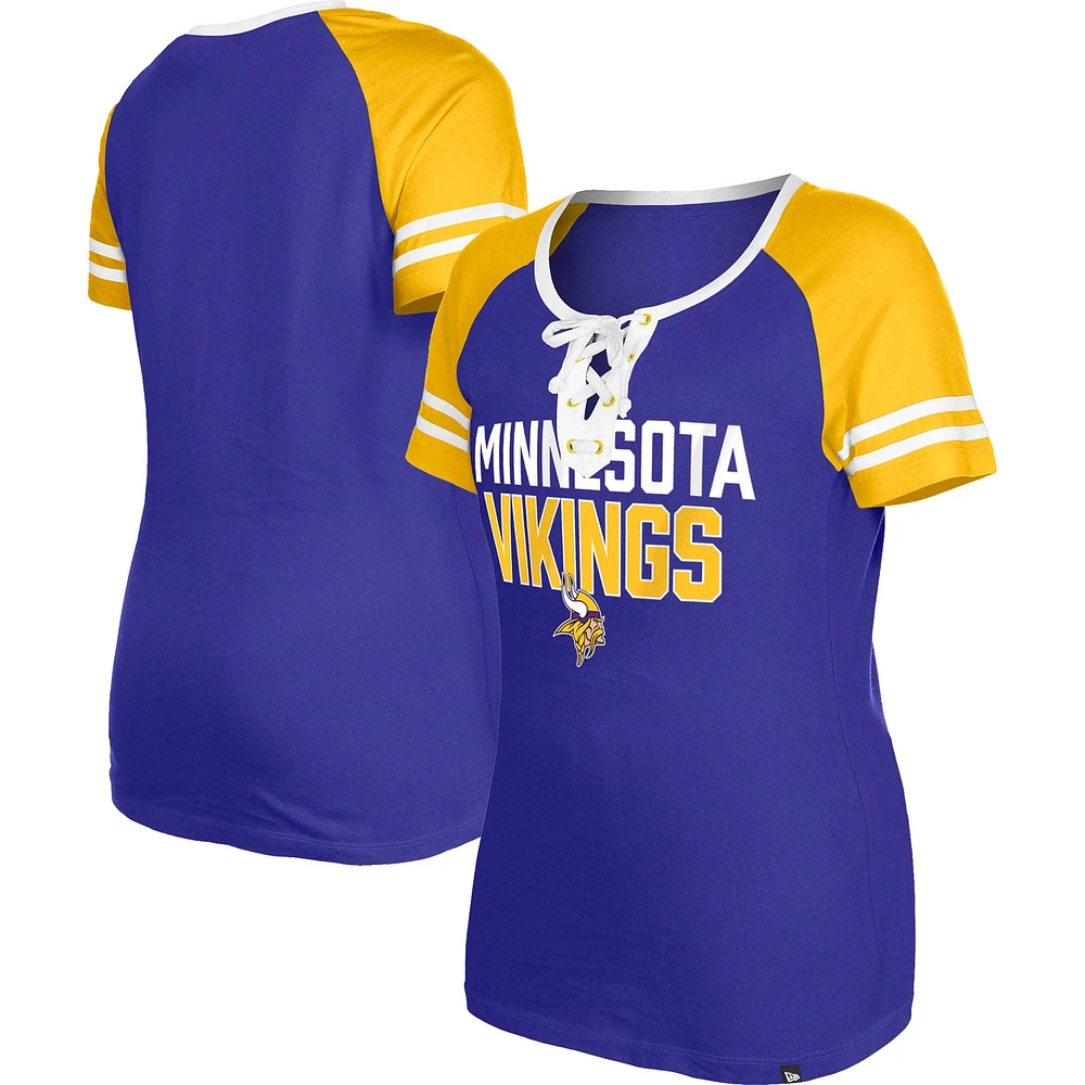 T-shirt à lacets raglan violet Minnesota Vikings New Era pour femme