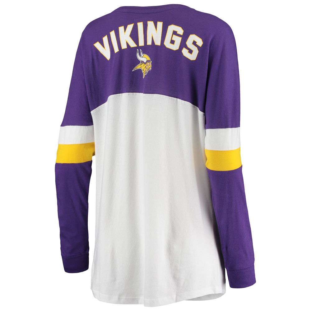 Women's New Era Purple Minnesota Vikings Plus Size Athletic Varsity Lace-Up  V-Neck Long Sleeve T-Shirt