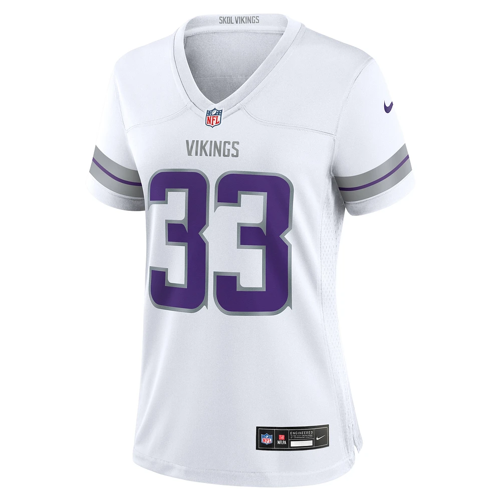 Maillot de joueur jeu alternatif des Minnesota Vikings Nike Aaron Jones pour femme, blanc