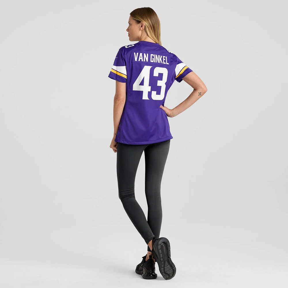 Maillot de match l'équipe Nike Andrew Van Ginkel violet des Vikings du Minnesota pour femme